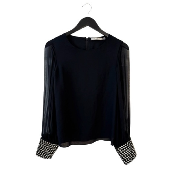 Alice + Olivia Small Long Sleeve Jeweled Cuff Blouse Black Party Holiday‎ Dressy - Picture 4 of 9